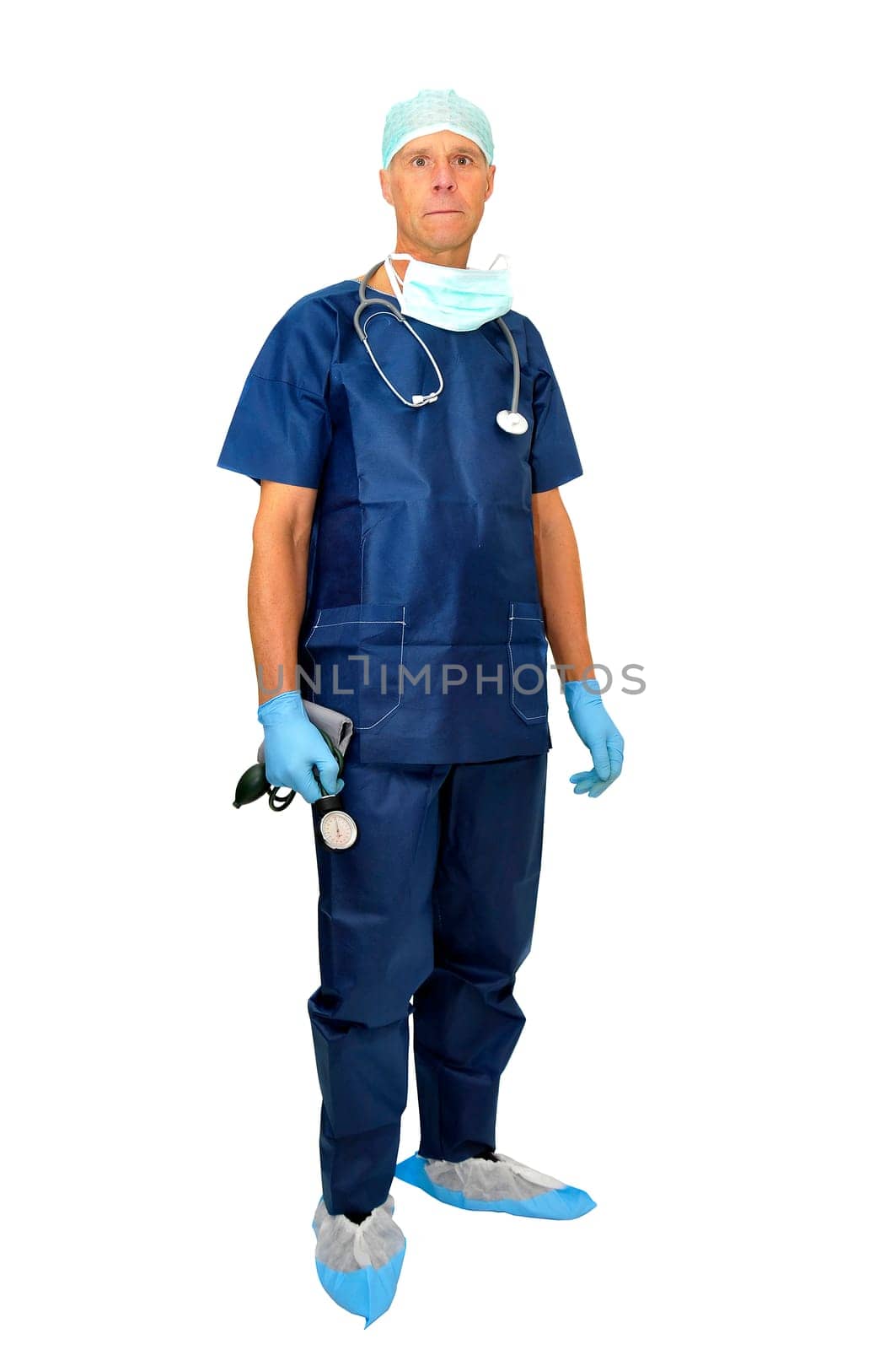 Doctor in uniform posing isolated in white