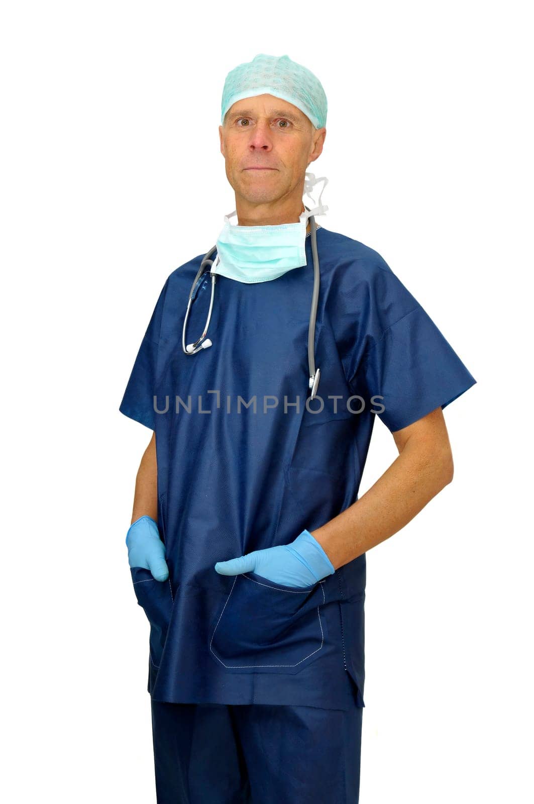 Doctor in uniform posing isolated in white