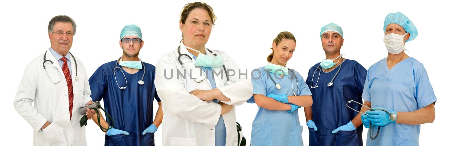 Doctors team or group isolated in white