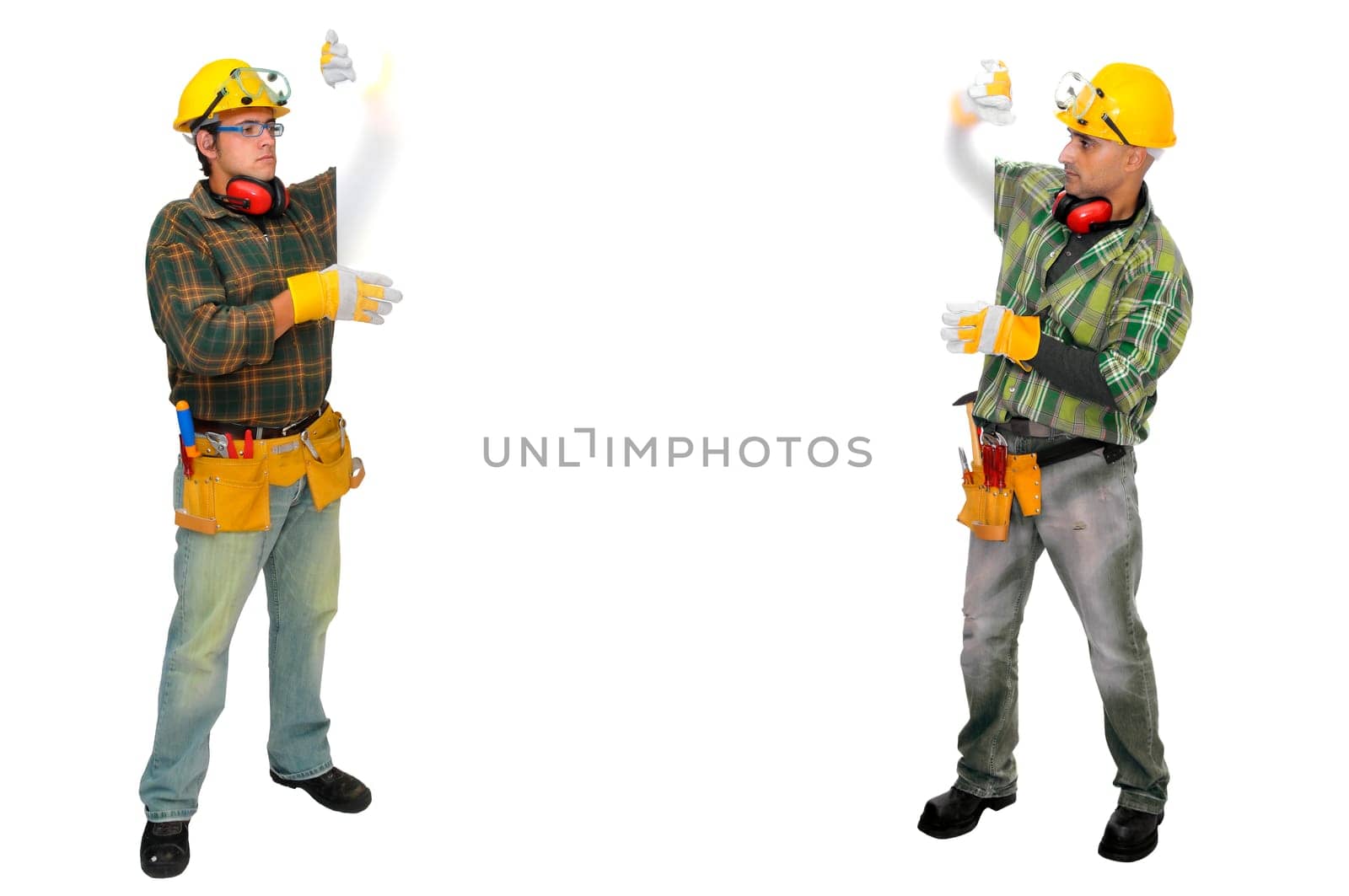 Construction workers isolated in white