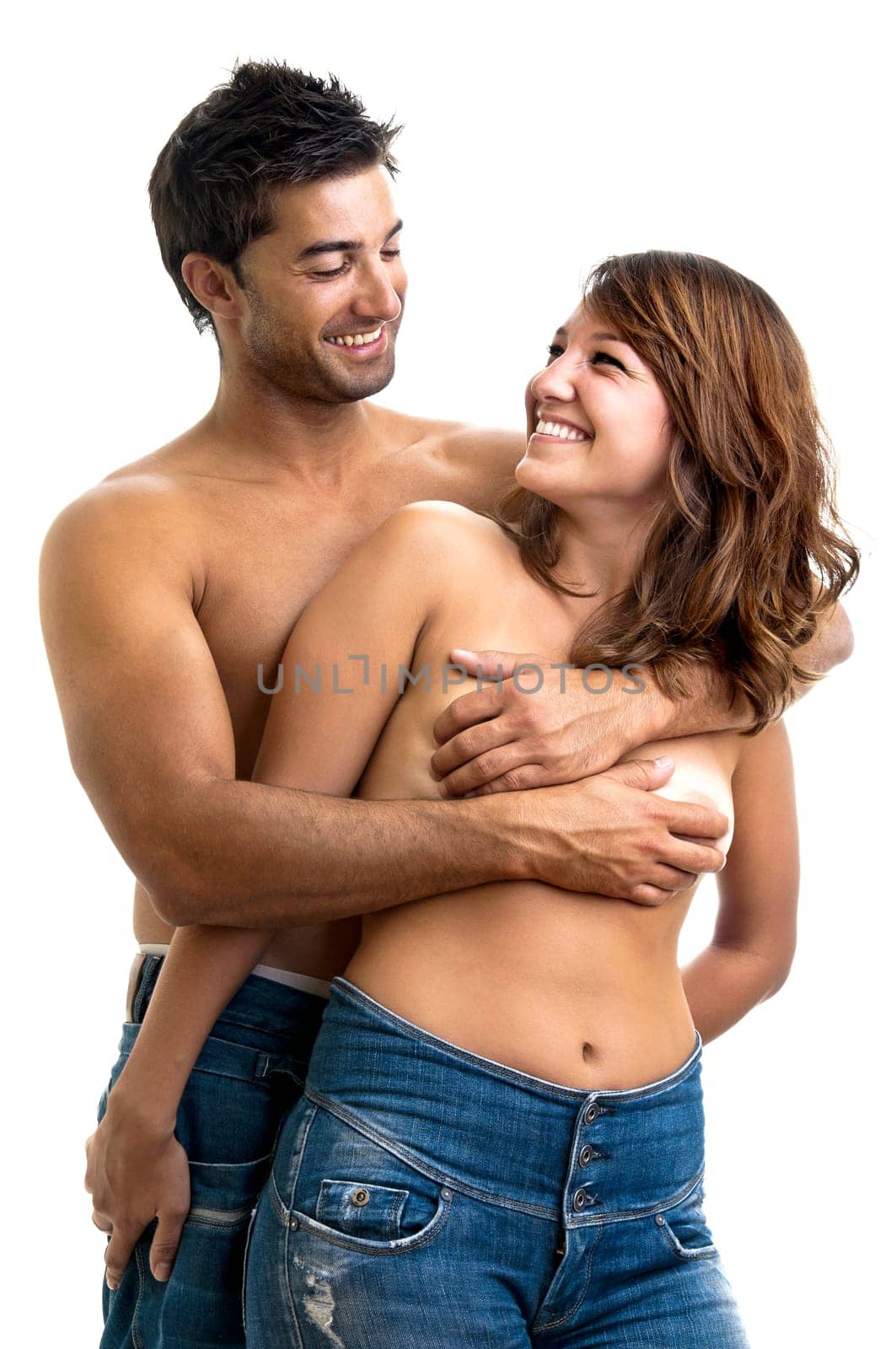 Beautiful fashionable young couple dressed in jeans