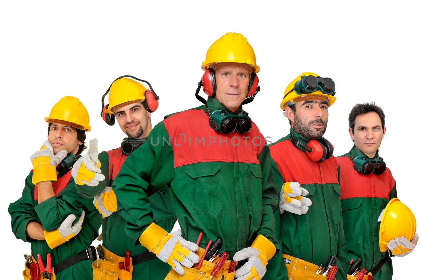 Construction workers isolated in white