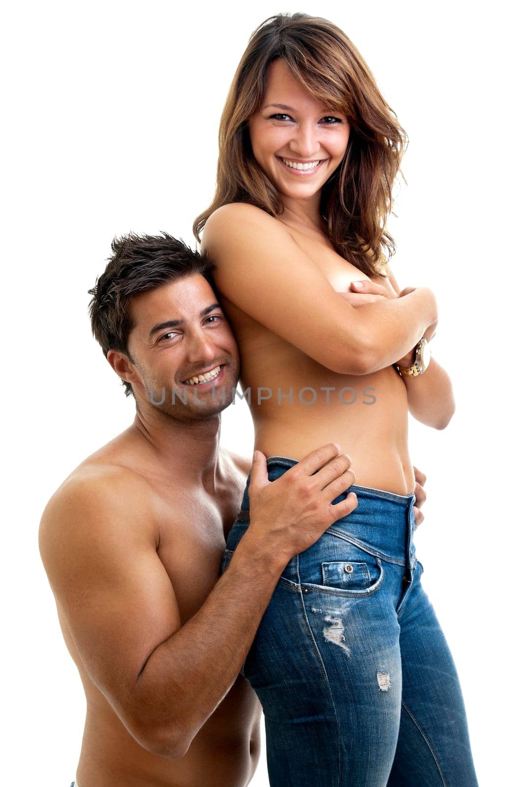Beautiful fashionable young couple dressed in jeans