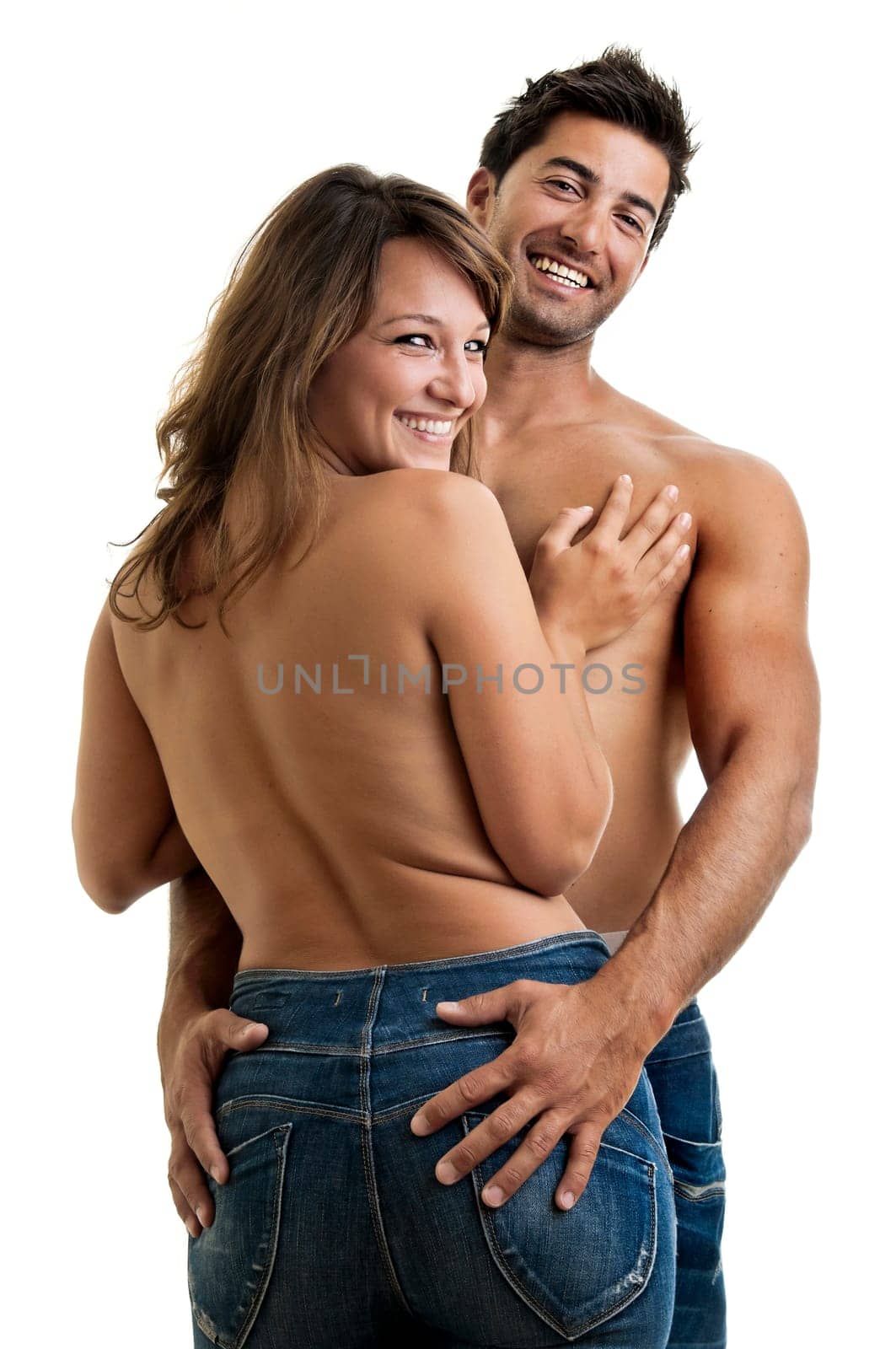 Beautiful fashionable young couple dressed in jeans