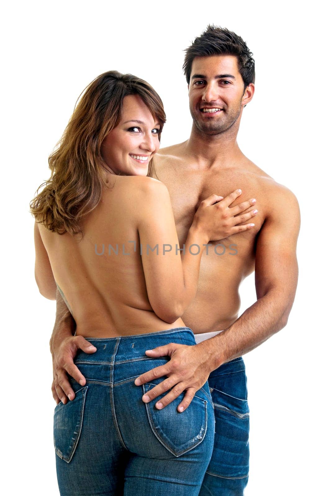 Beautiful fashionable young couple dressed in jeans
