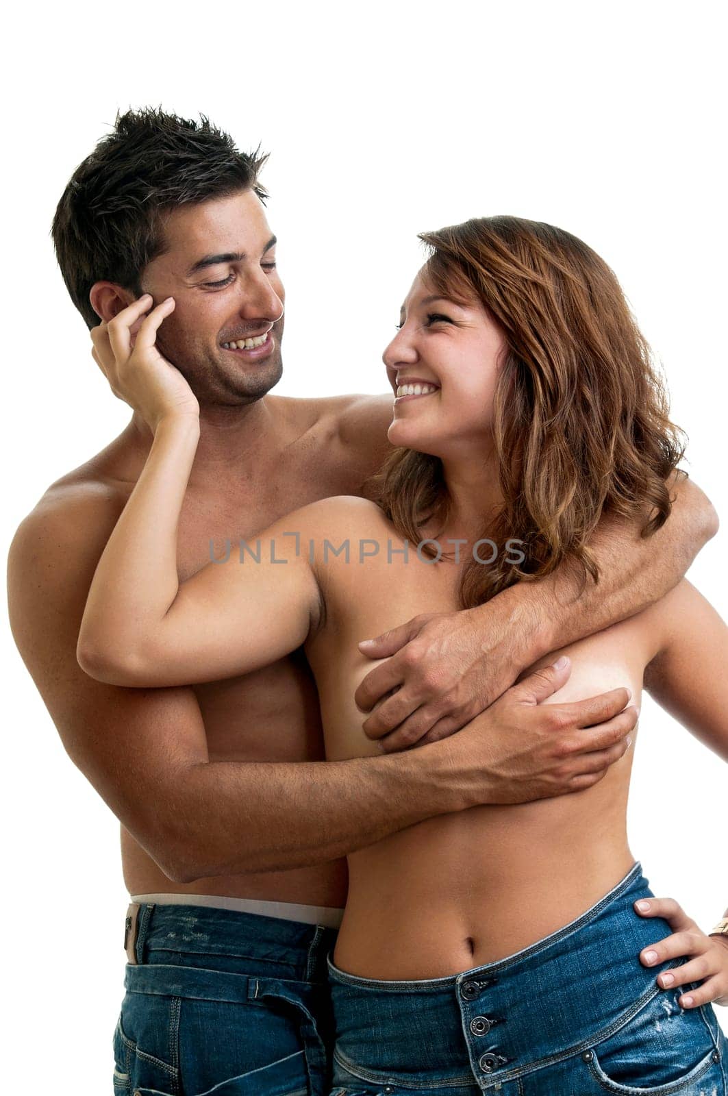 Beautiful fashionable young couple dressed in jeans