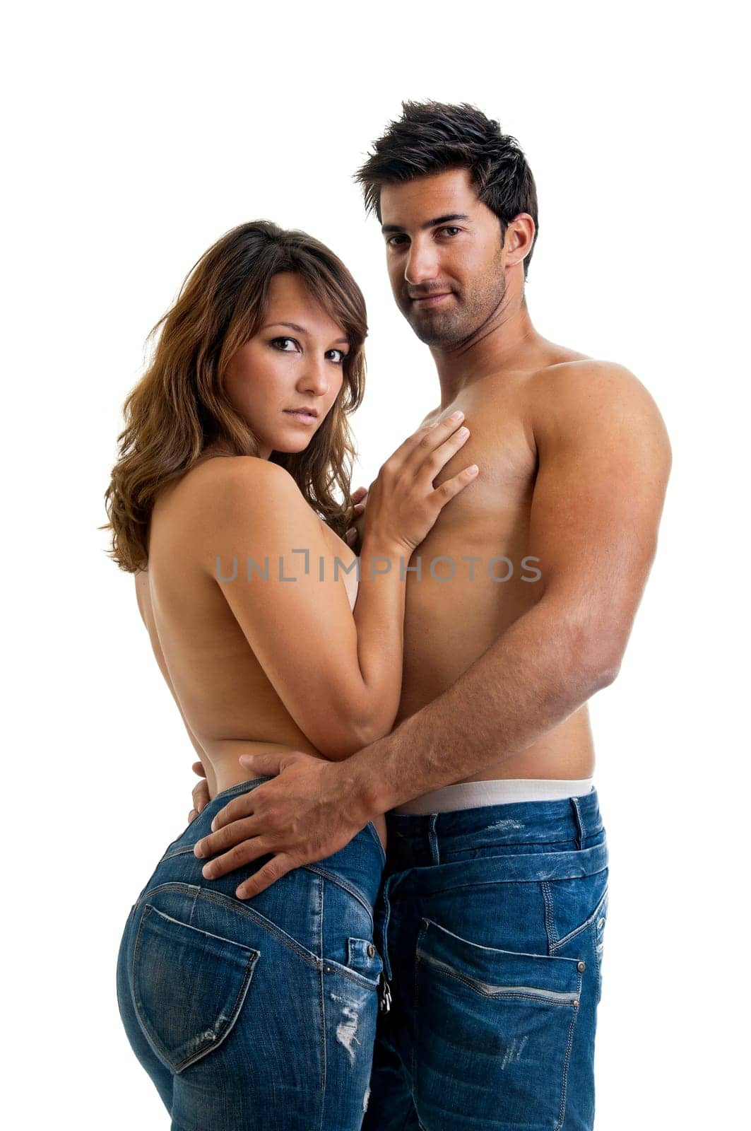 Beautiful fashionable young couple dressed in jeans