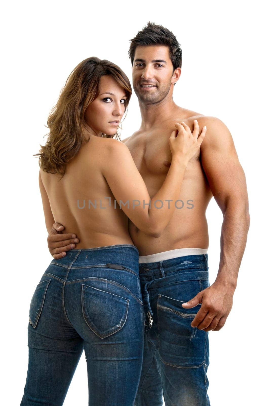 Beautiful fashionable young couple dressed in jeans
