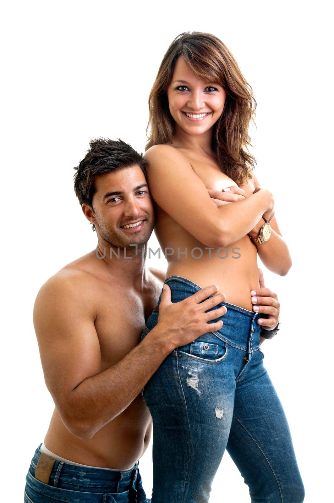 Beautiful fashionable young couple dressed in jeans