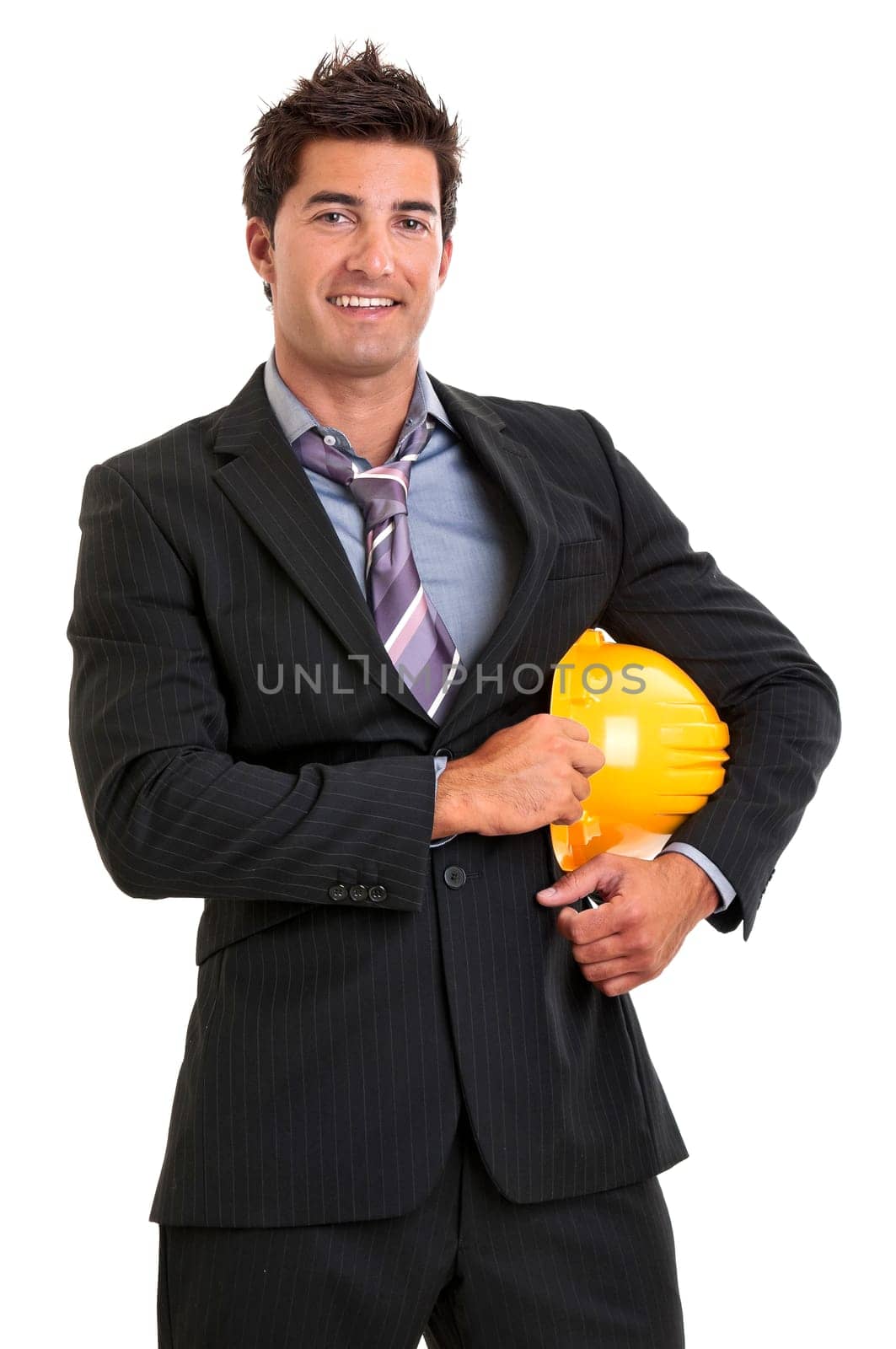 Young engineer isolated in white