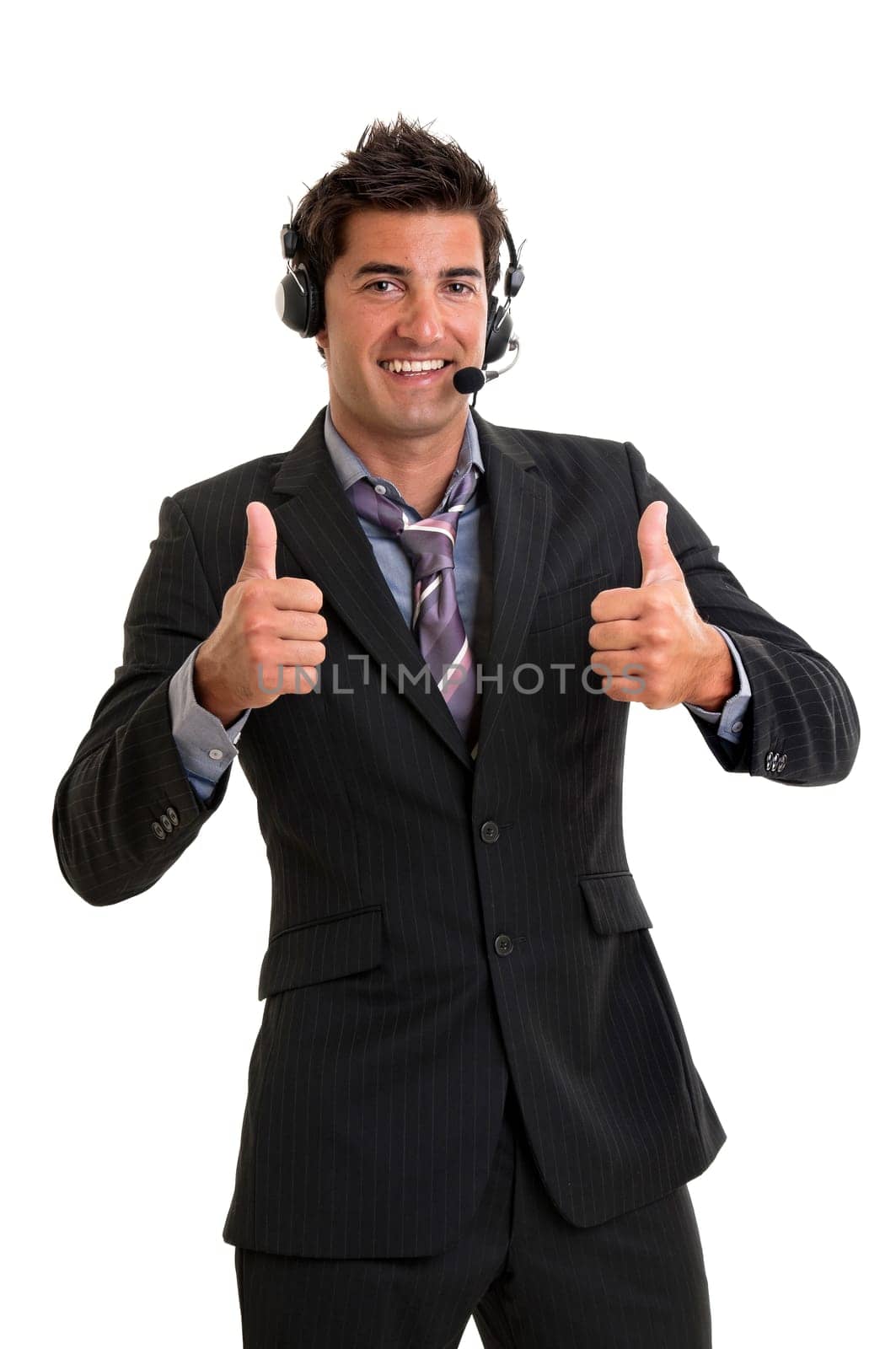 Young salesman isolated in white