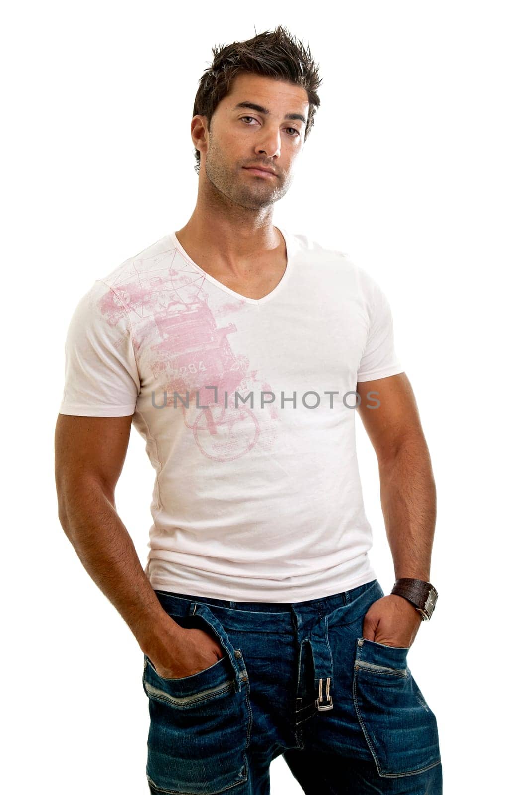 Fashionable young man isolated in white