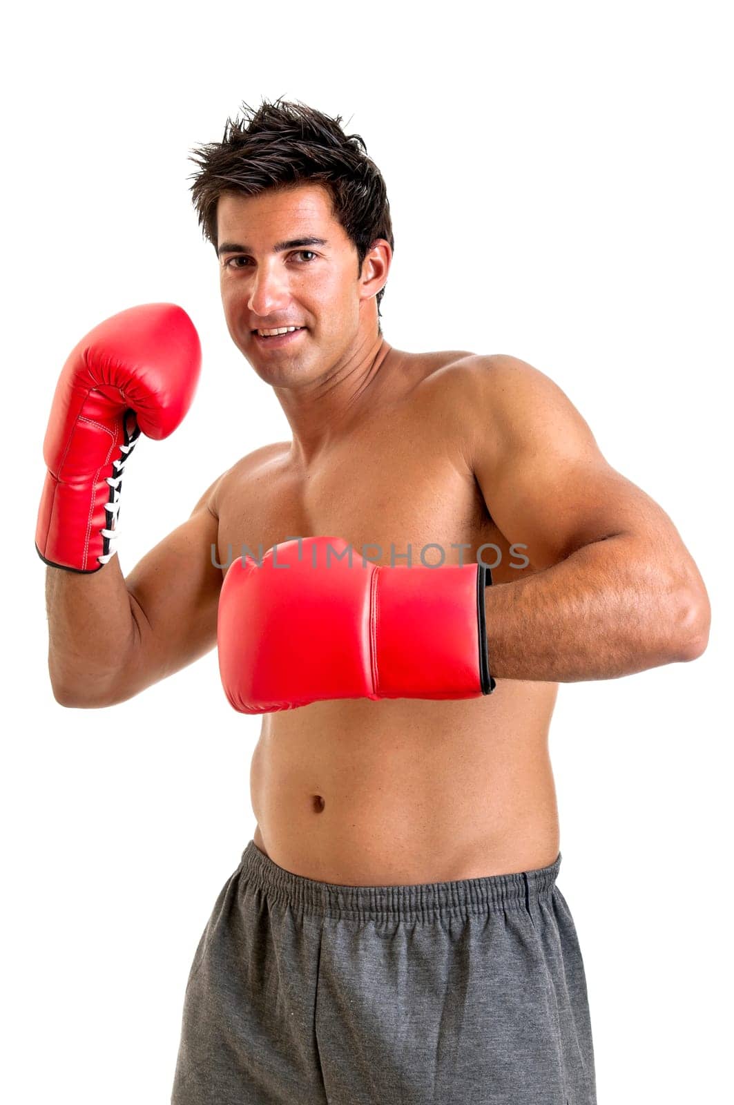 Muscular boxer isolated in white