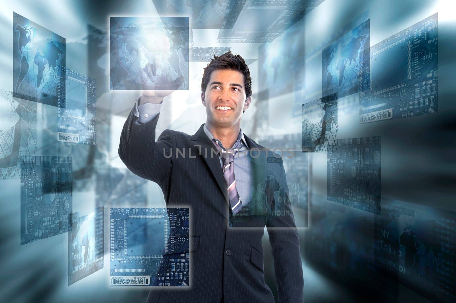 Young businessman in a digital world
