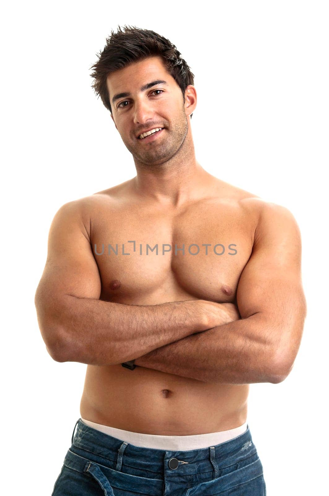 Fashionable muscular young man isolated in white
