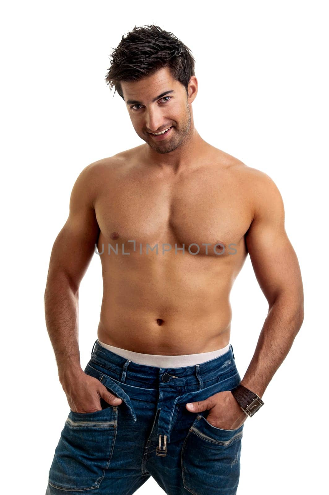 Fashionable muscular young man isolated in white