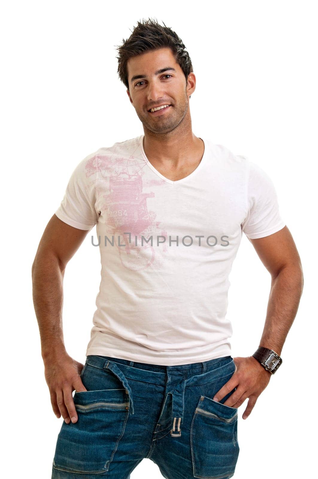 Fashionable young man isolated in white