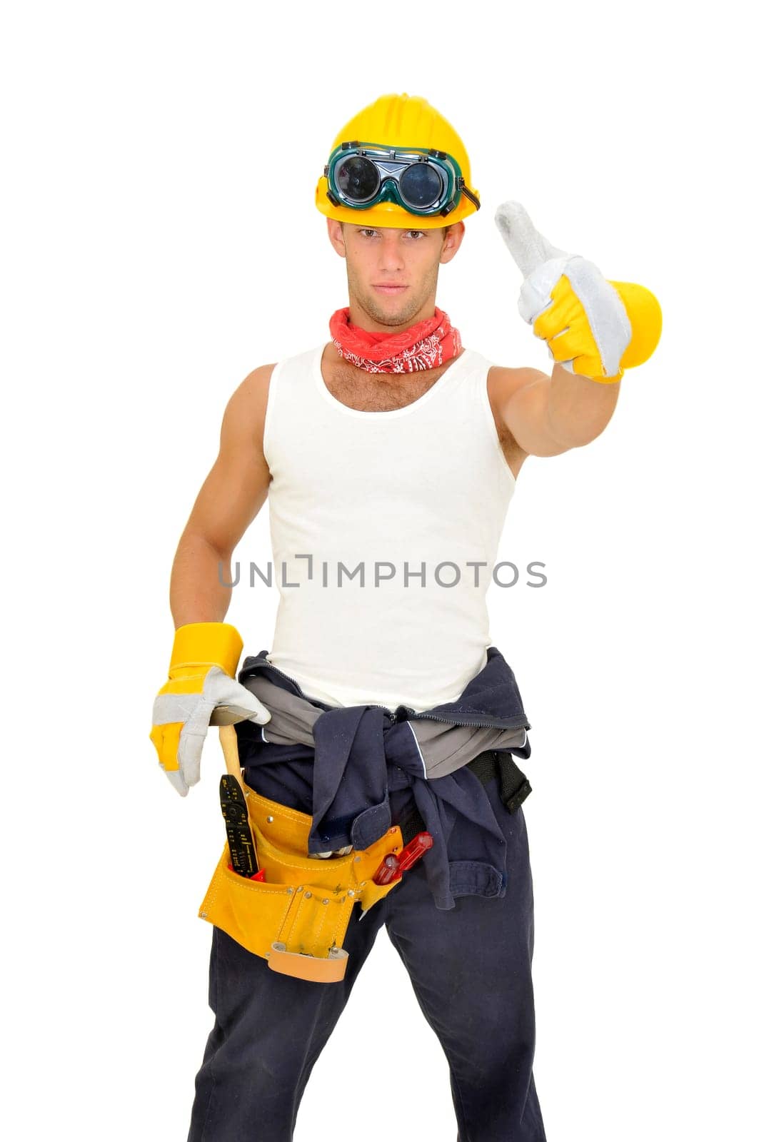 Construction worker isolated in white