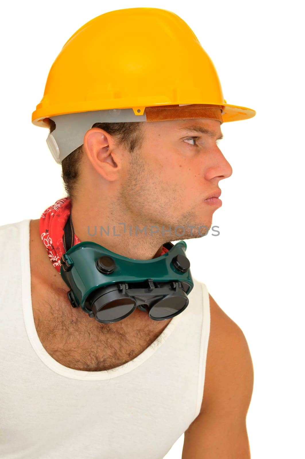 Construction worker isolated in white