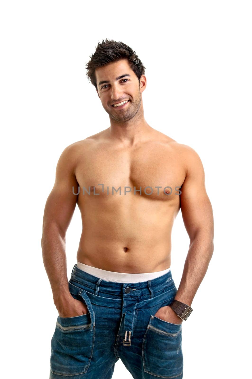 Fashionable muscular young man isolated in white