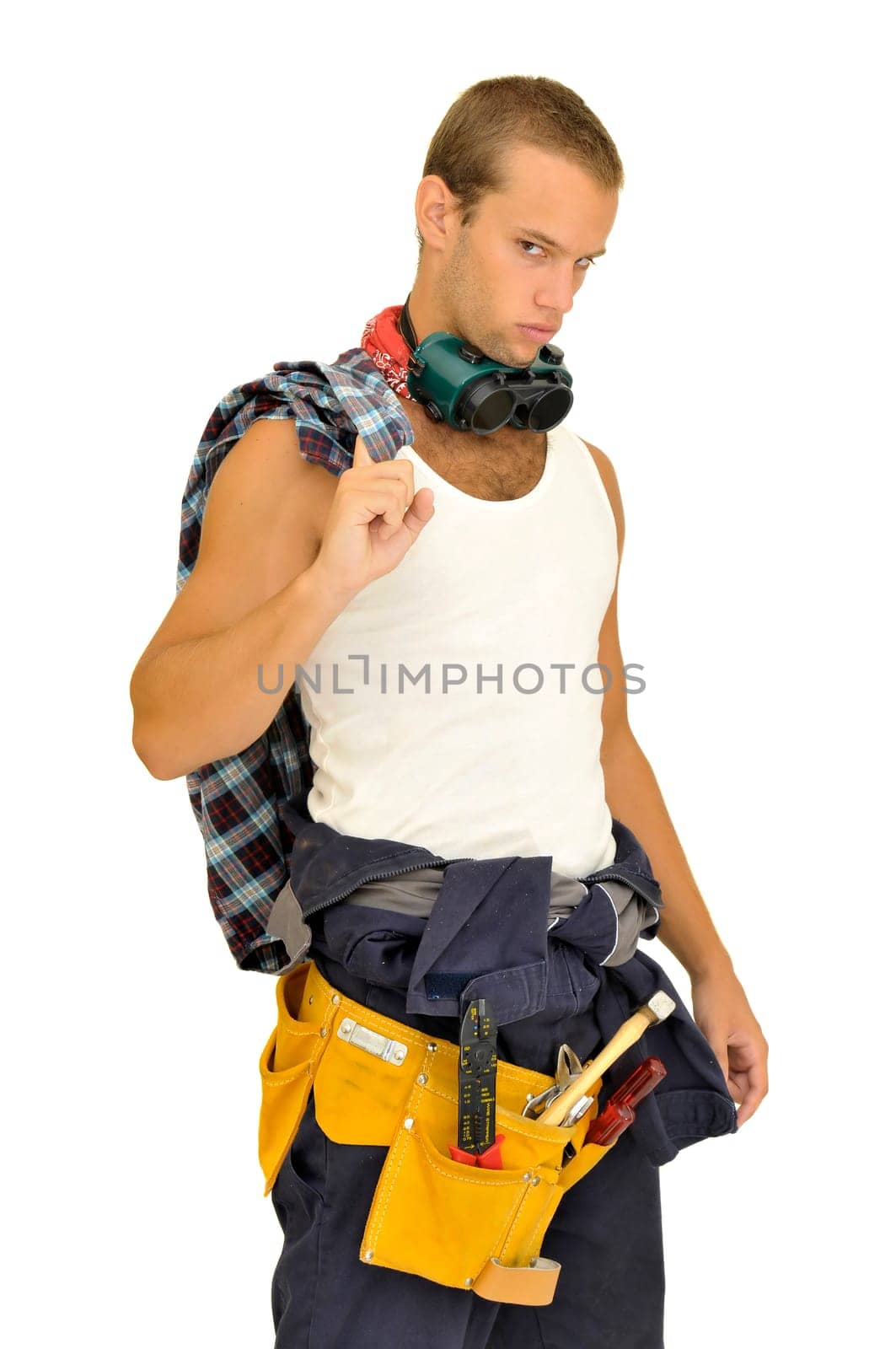Construction worker isolated in white