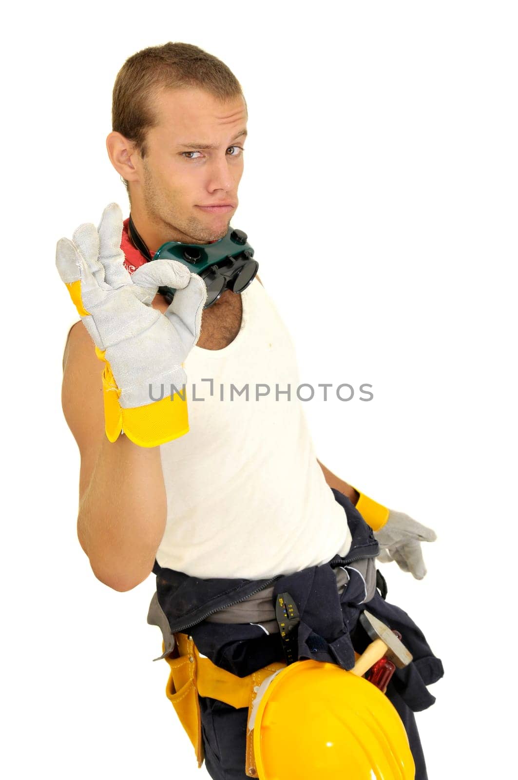 Construction worker isolated in white