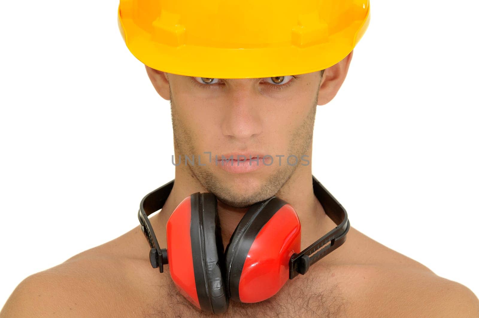 Construction worker isolated in white