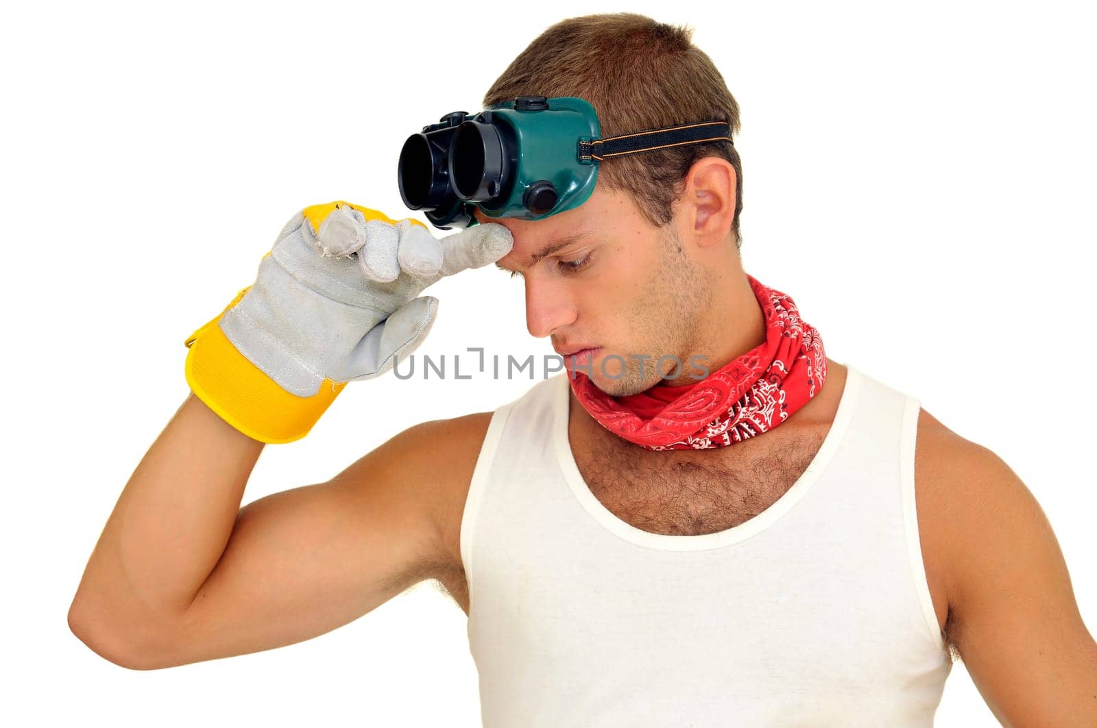 Construction worker isolated in white