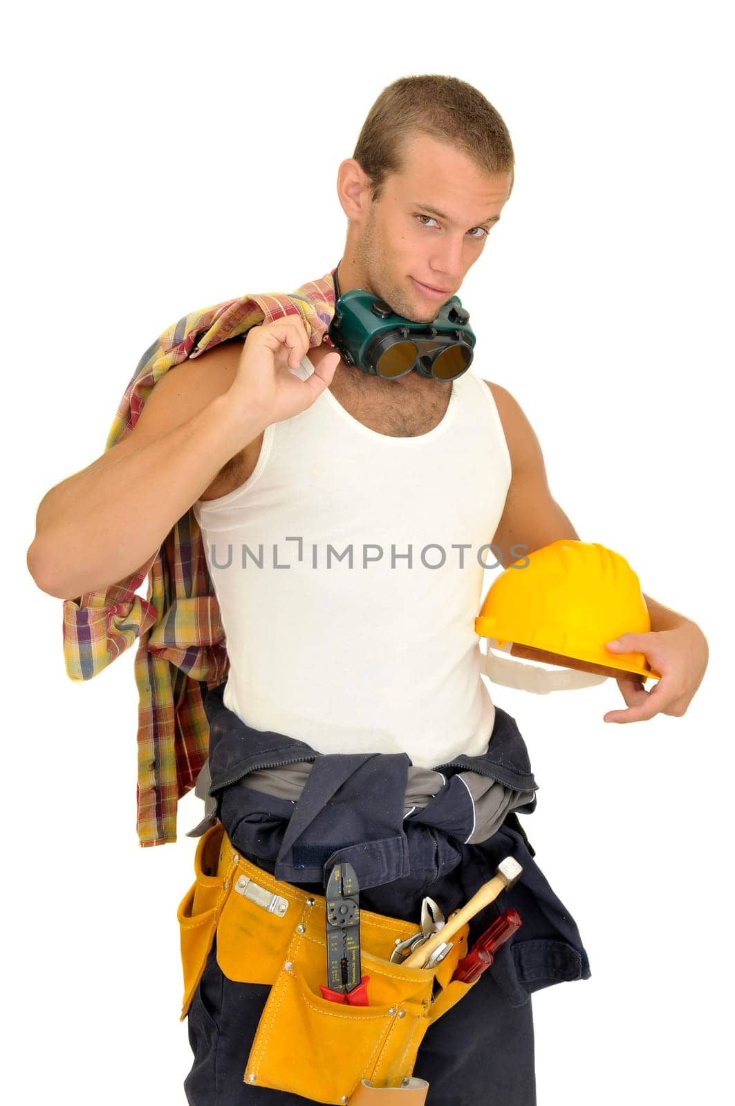 Construction worker isolated in white