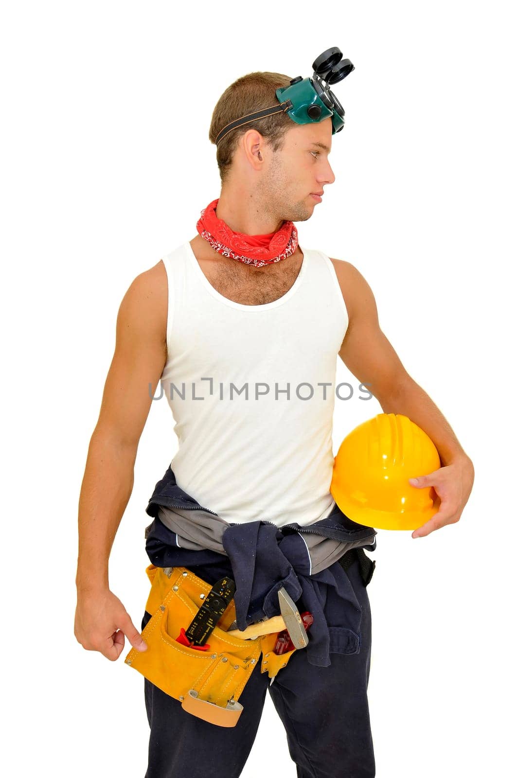 Construction worker isolated in white