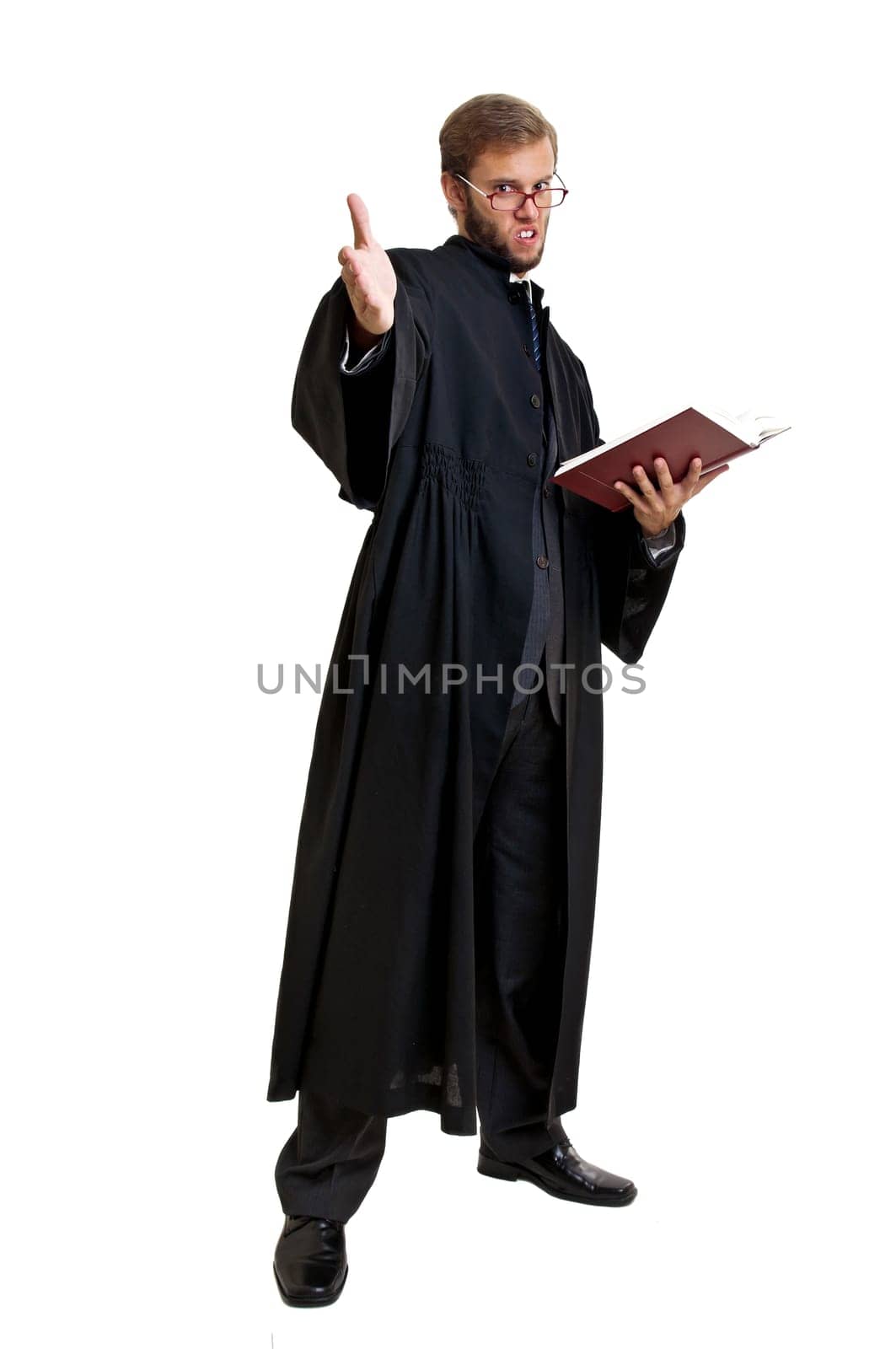 Young lawyer dressed with a toga isolated in white