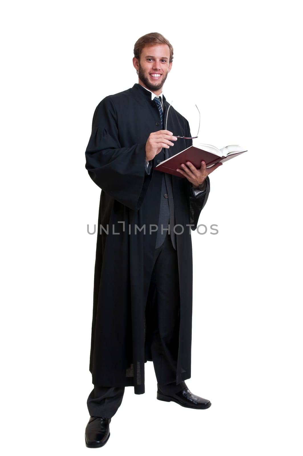 Young laywer dressed with a toga isolated in white