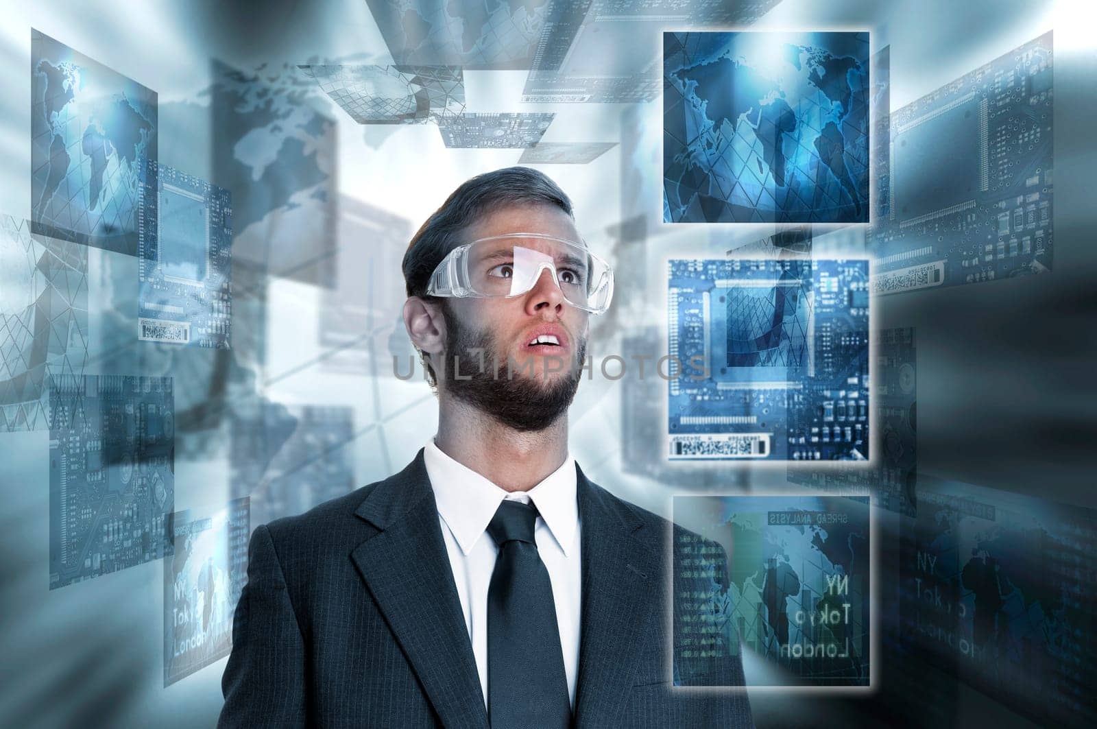 Young businessman in a digital world