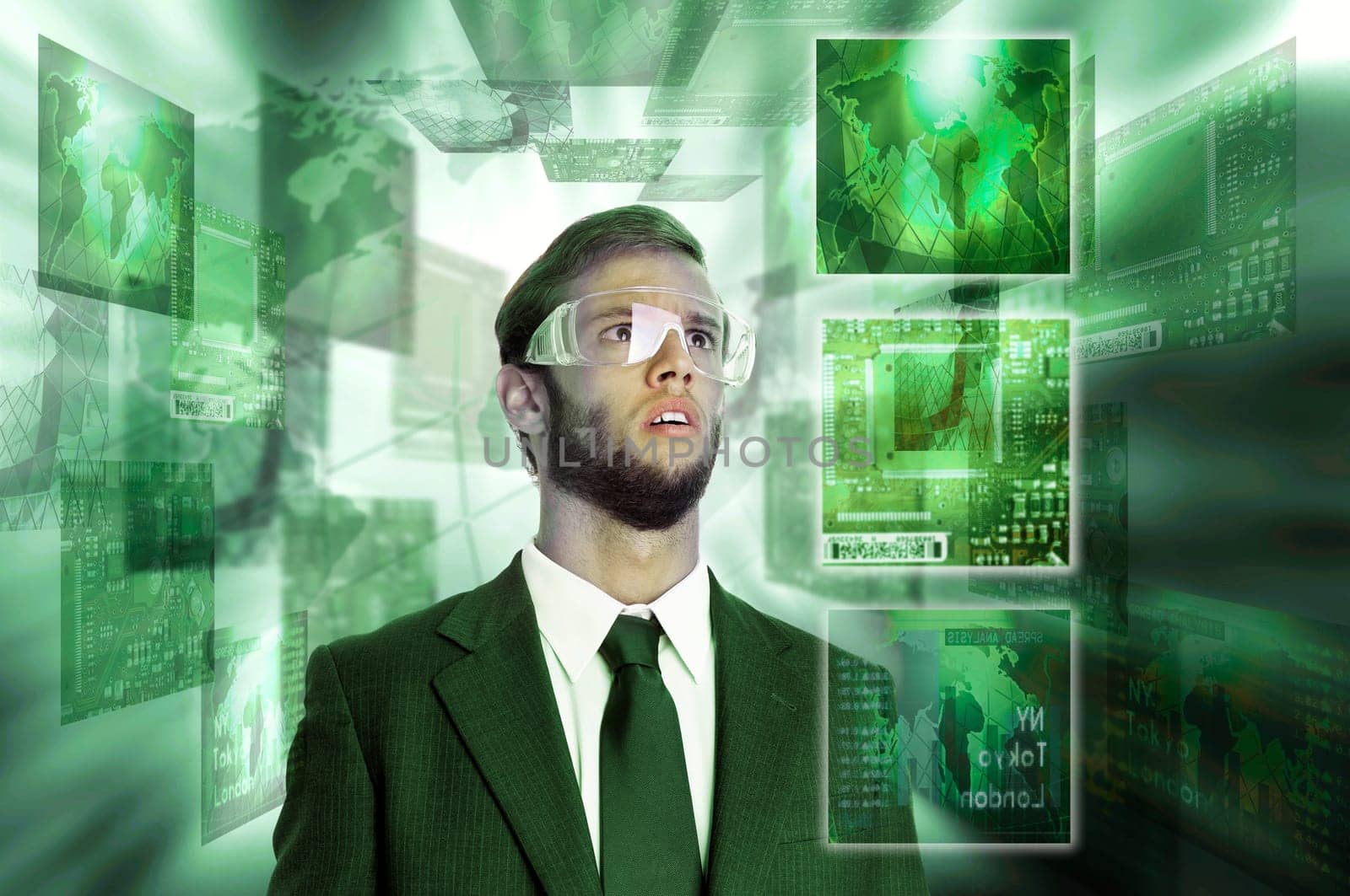 Young businessman in a digital world