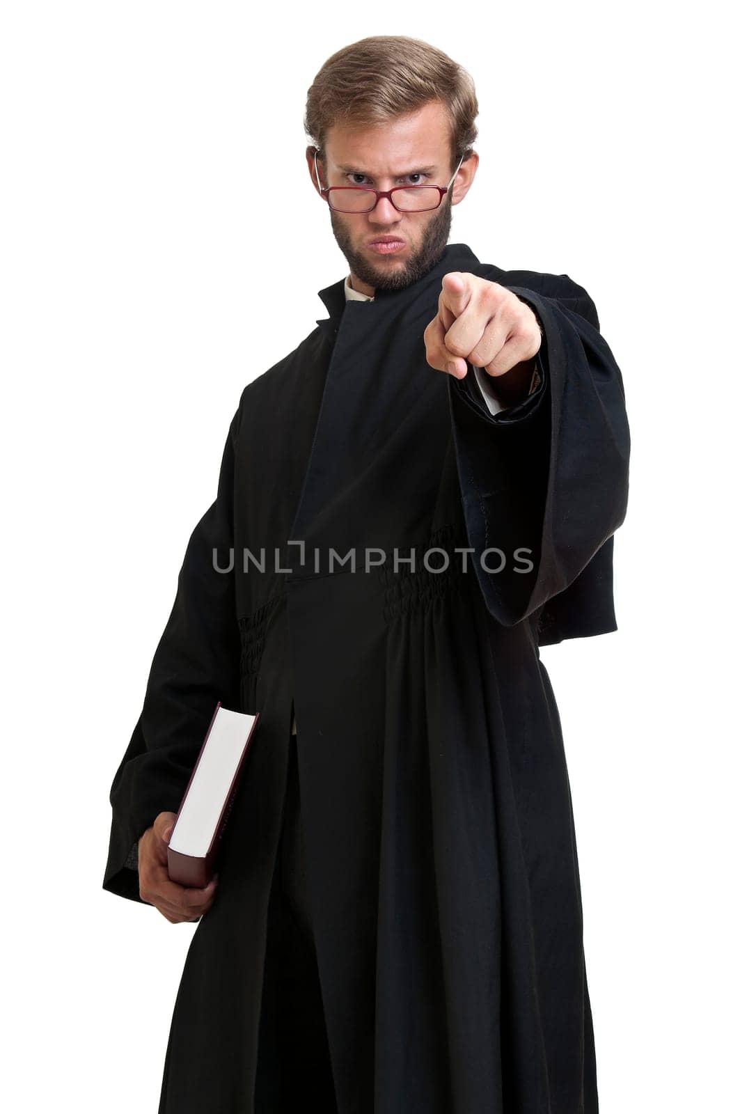 Young laywer dressed with a toga isolated in white