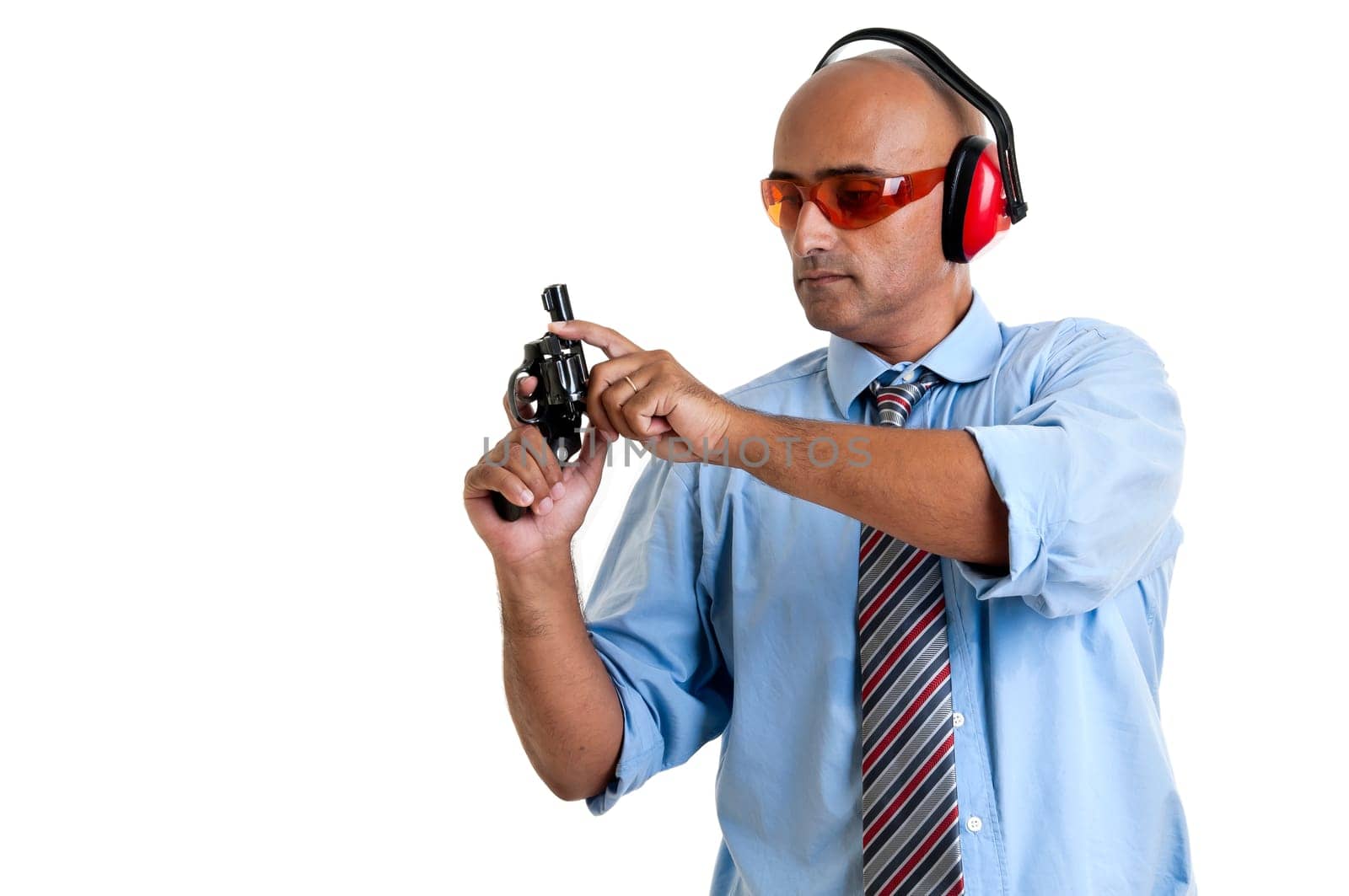 Man with gun isolated in white