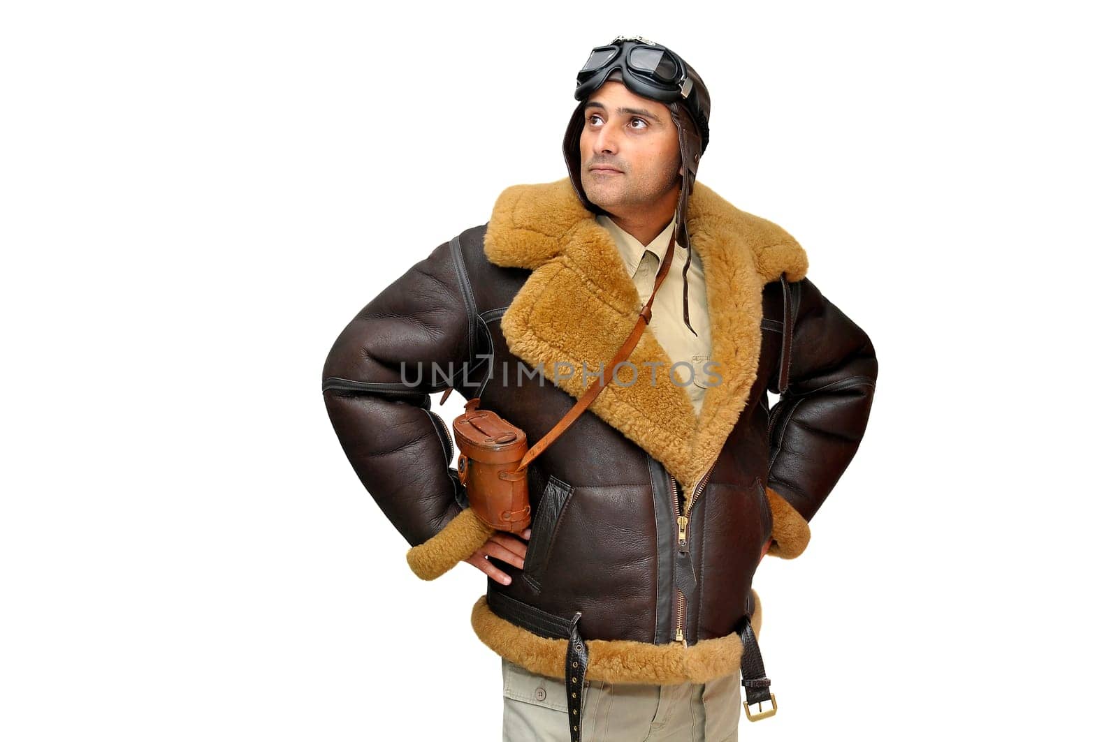 WWII fighter pilot isolated in white