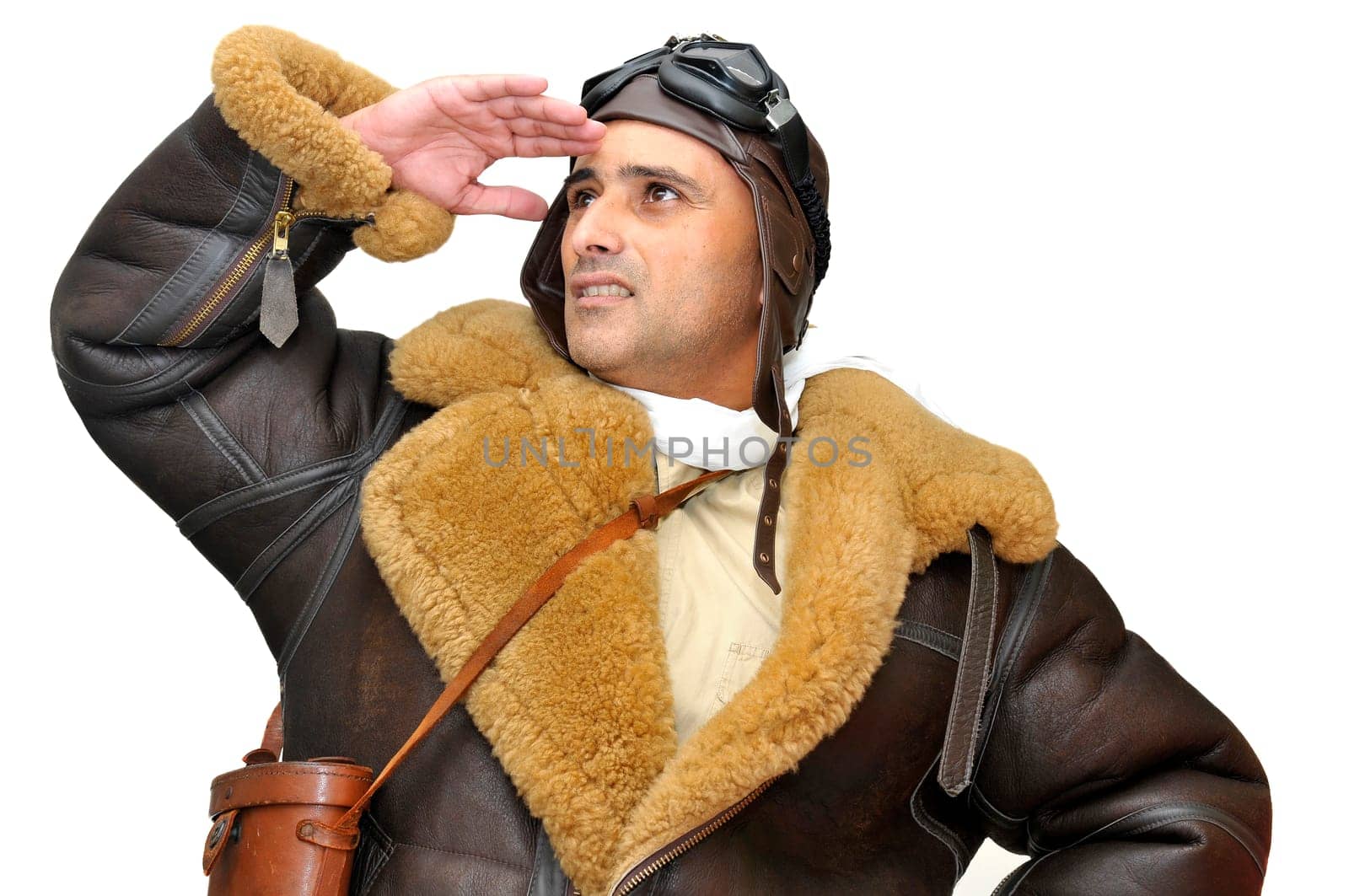 WWII fighter pilot isolated in white
