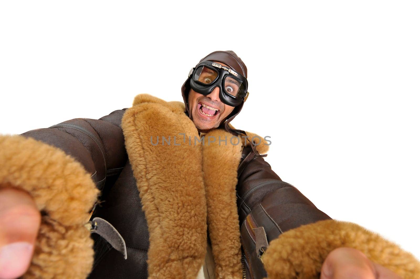 WWII fighter pilot isolated in white