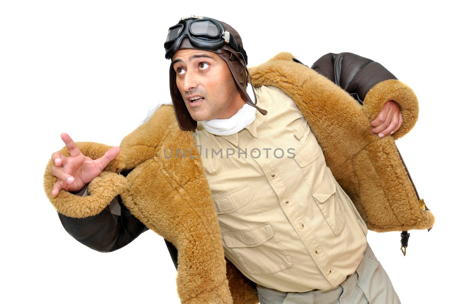 WWII fighter pilot isolated in white