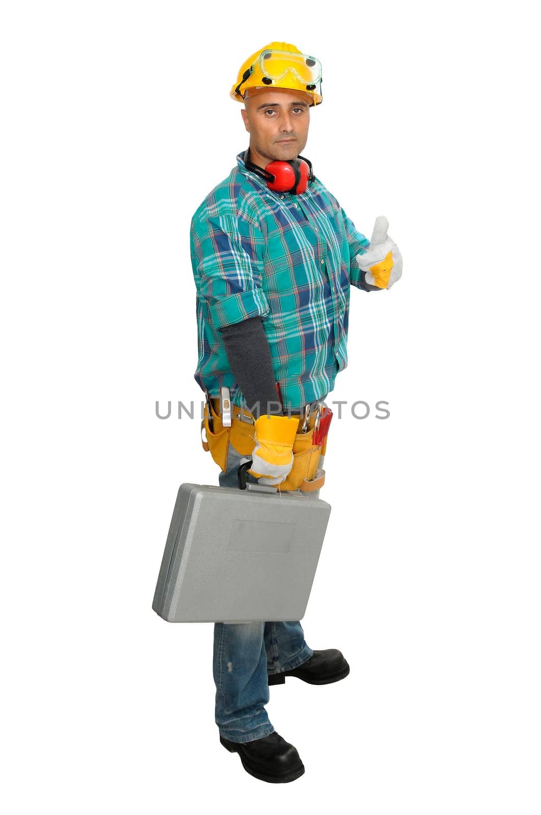 Constructor worker isolated in white
