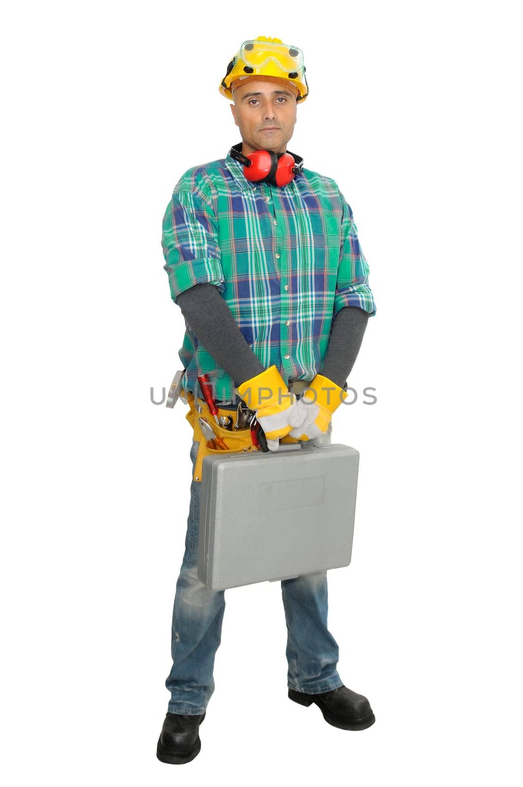 Constructor worker isolated in white