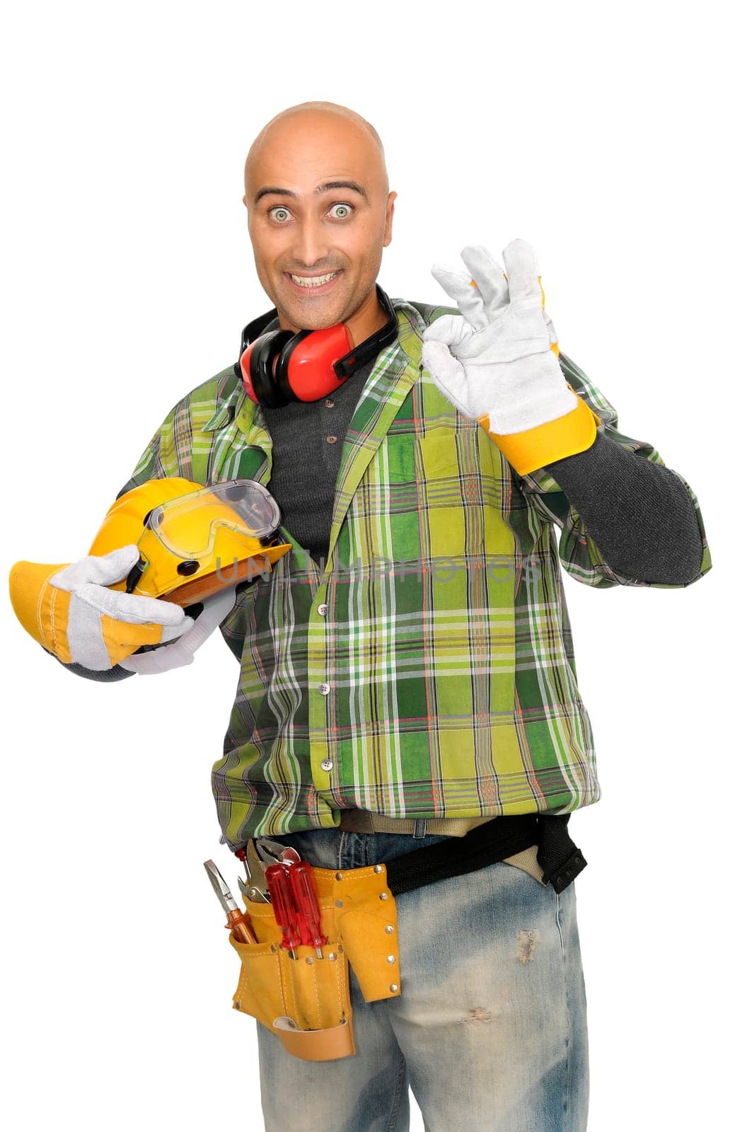 Constructor worker isolated in white