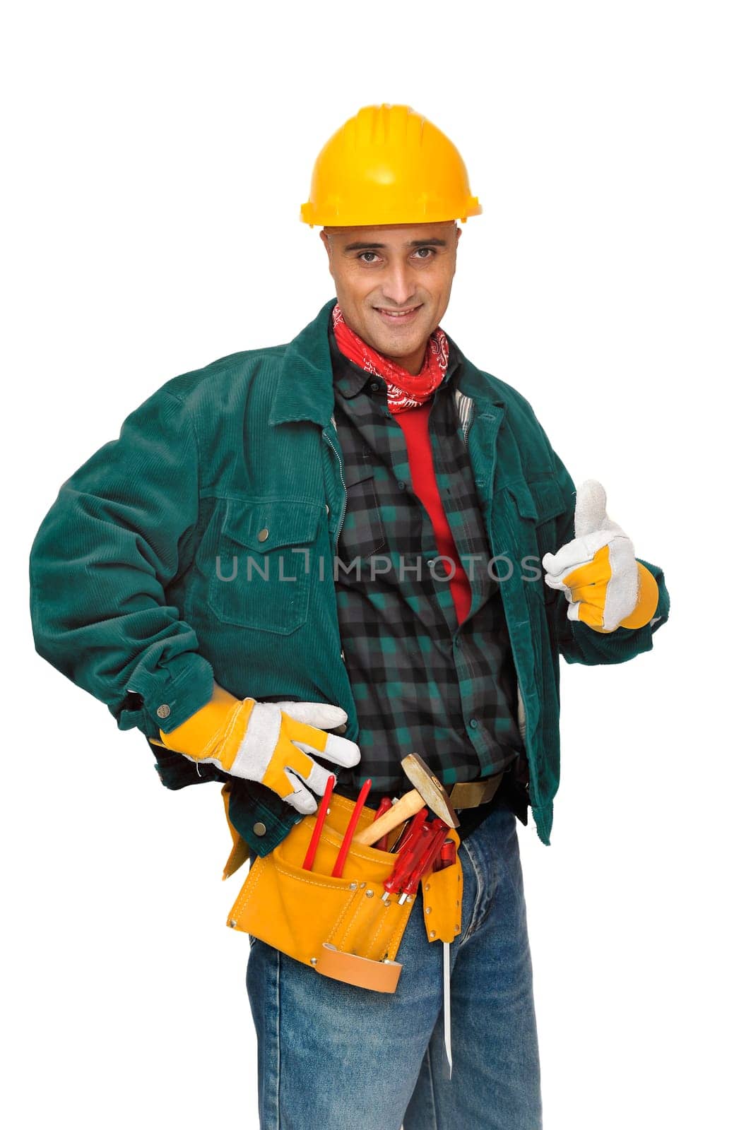 Construction worker isolated in white