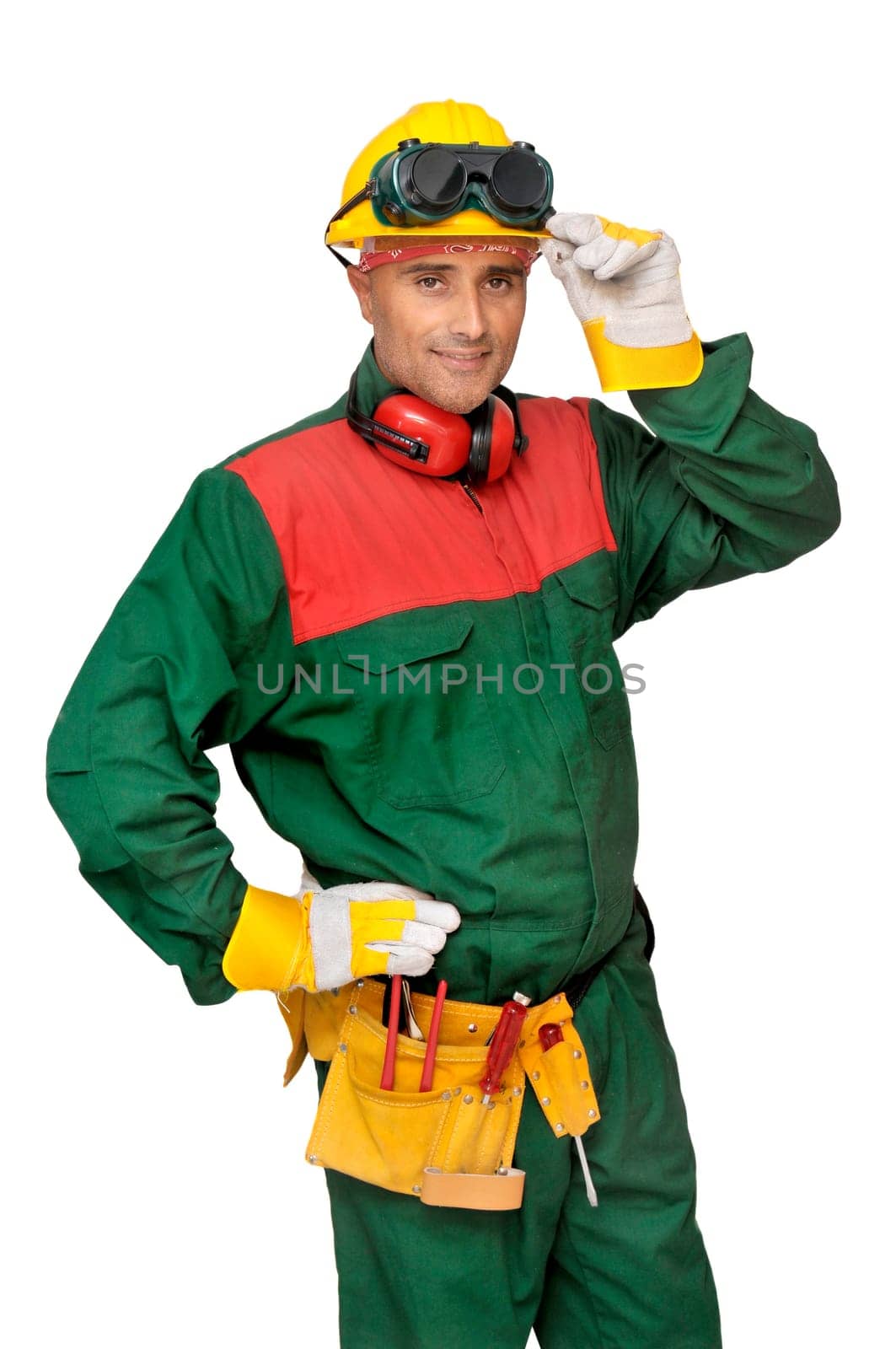 Construction worker isolated in white