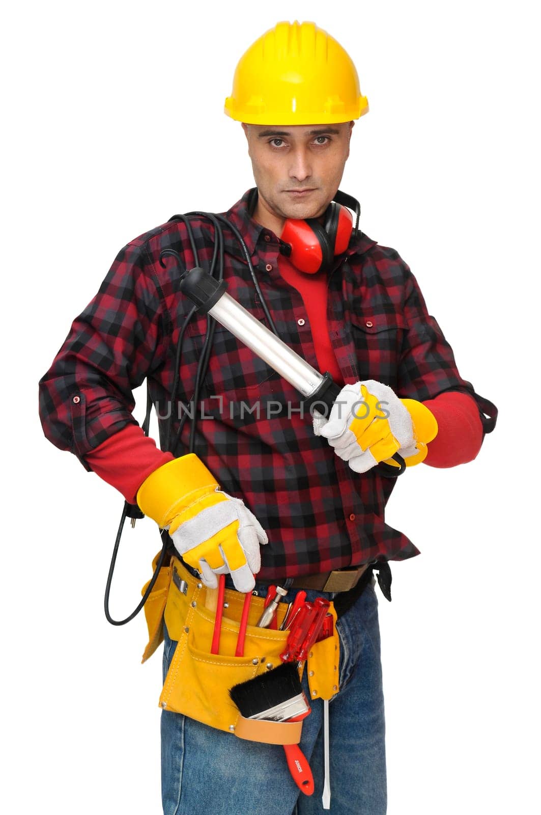 Construction worker isolated in white