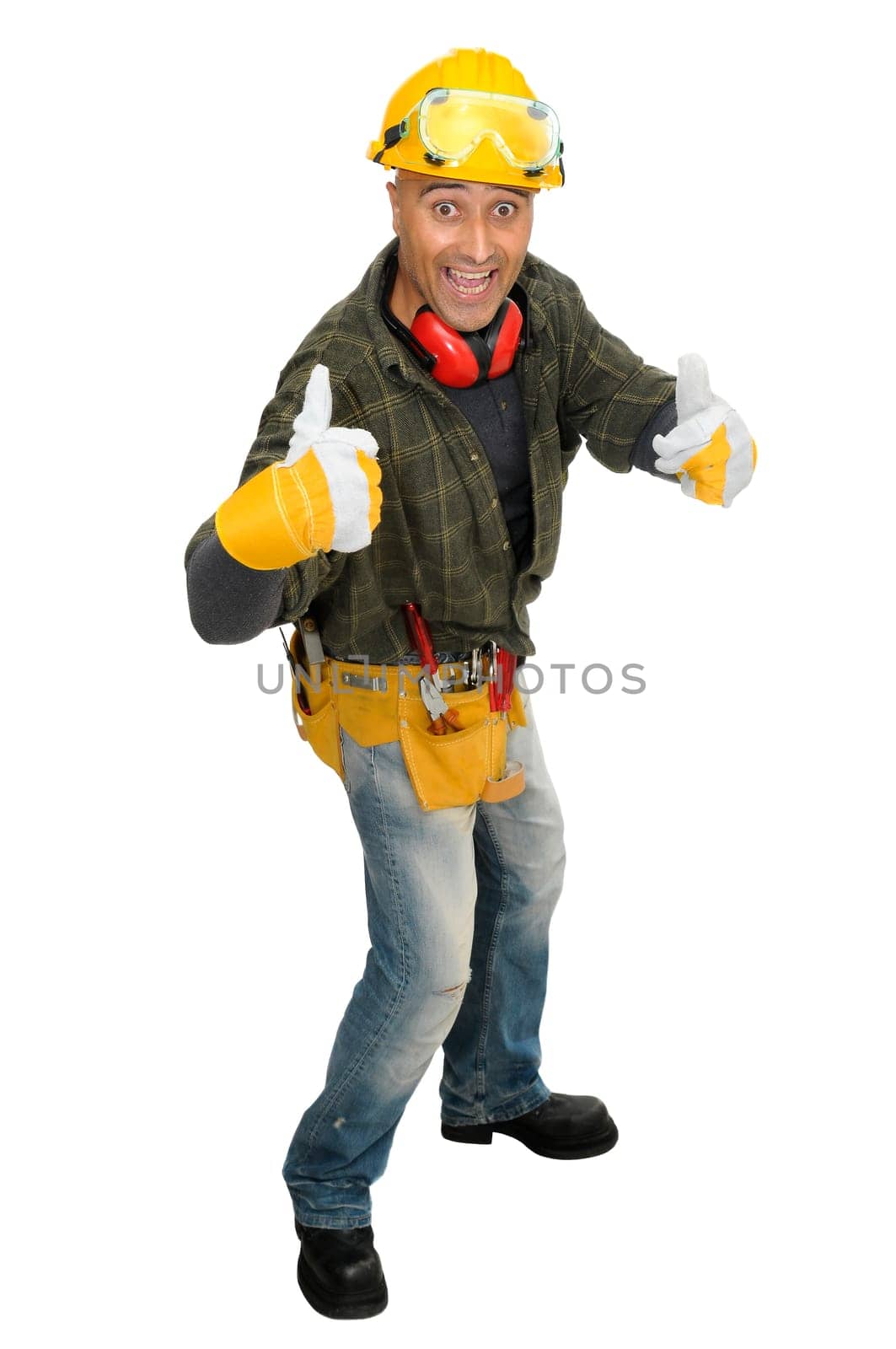 Construction worker isolated in white