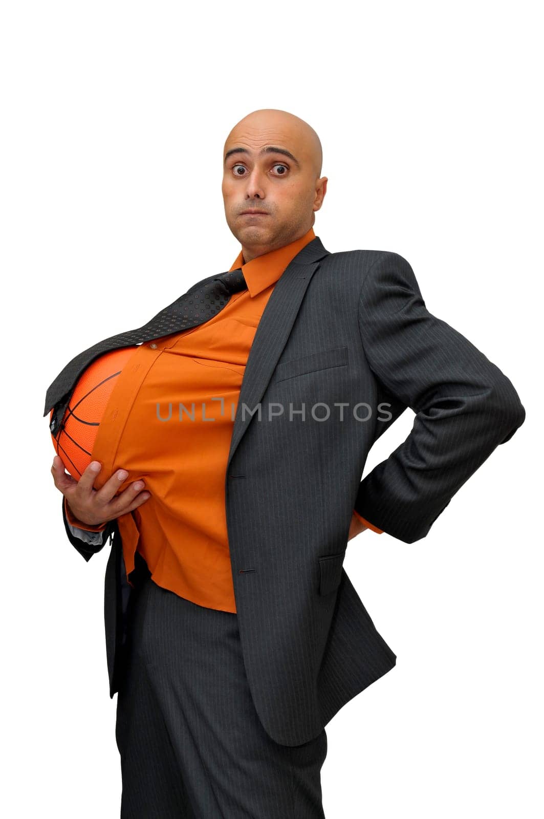 Businessman with basketball isolated in white