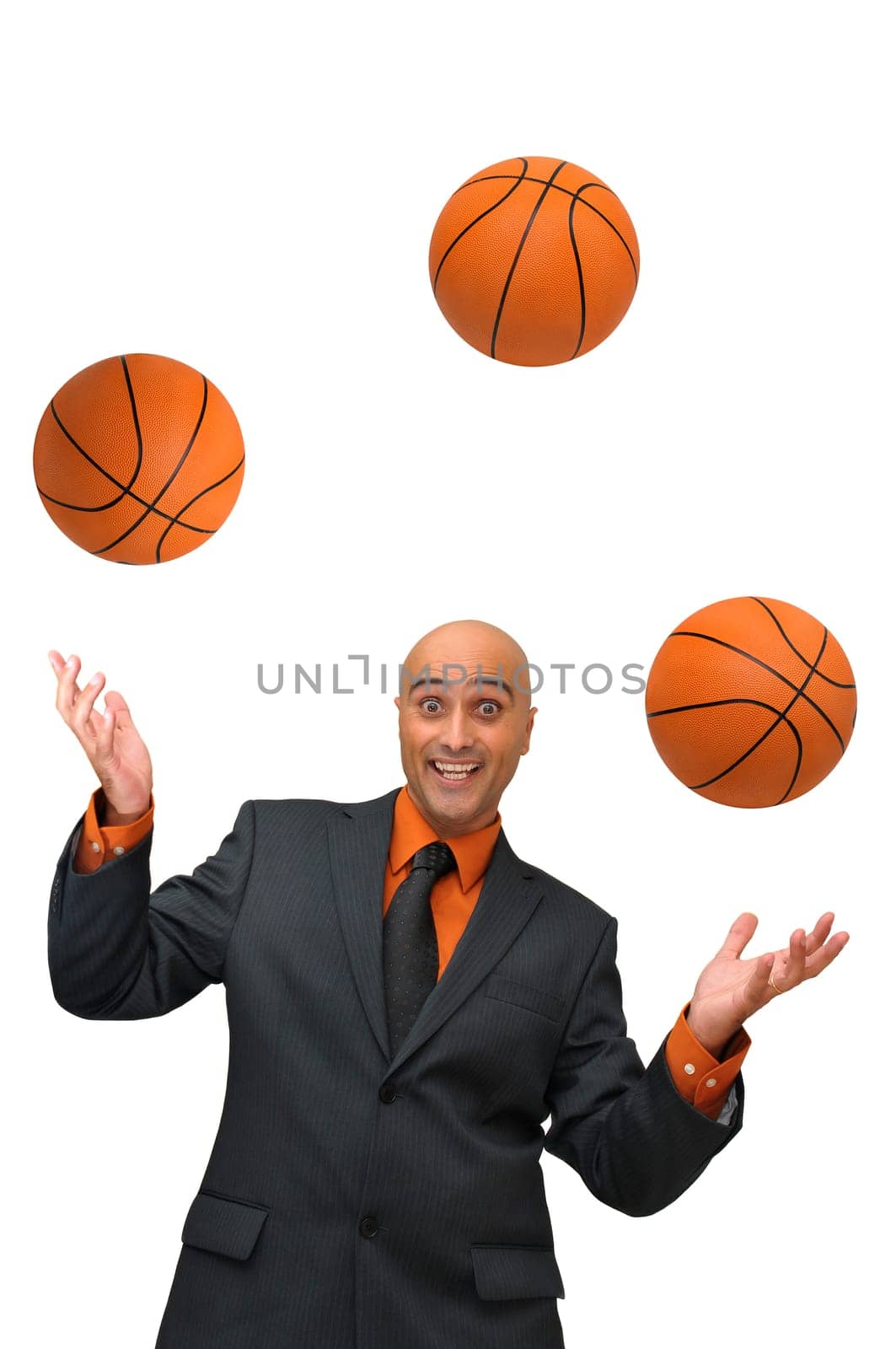 Businessman with basketball isolated in white