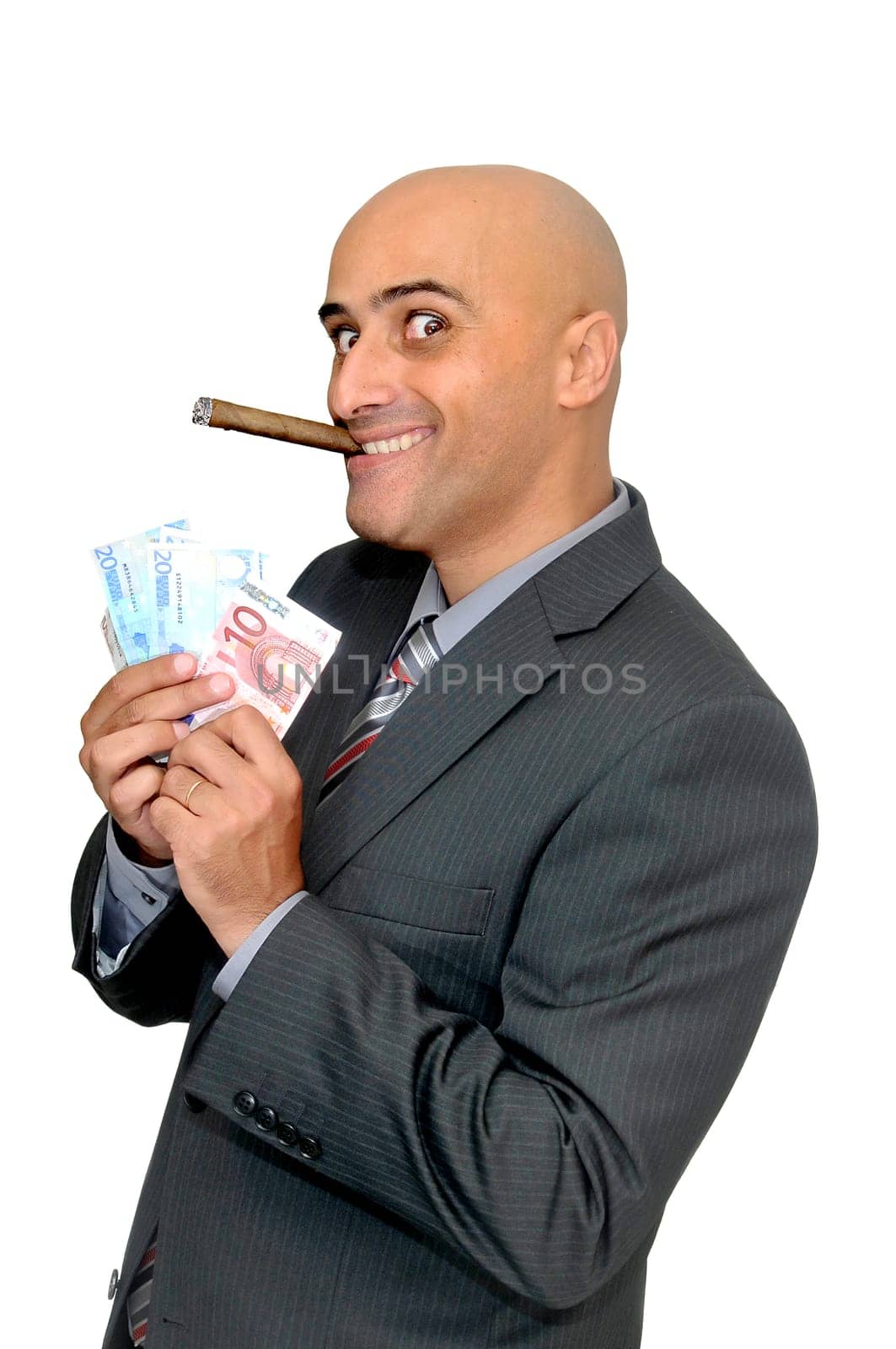 Happy businessman with money